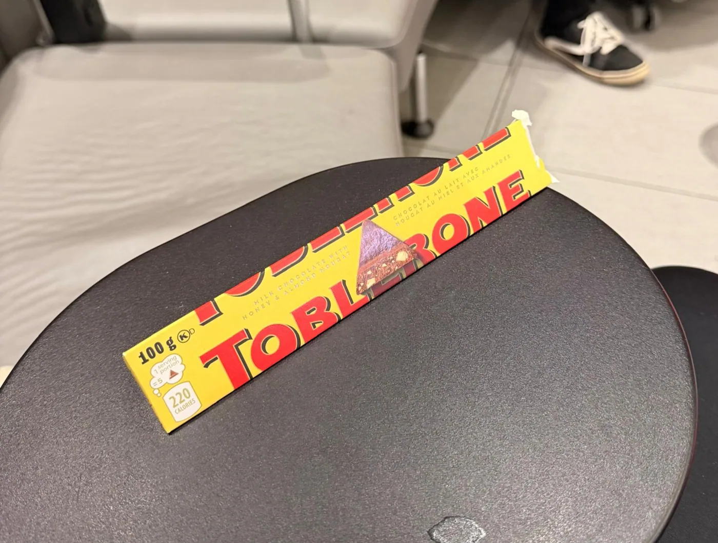 The post-show Toblerone at the airport. A well-earned “we did it” moment, even if the delay tried its best to ruin the celebration.