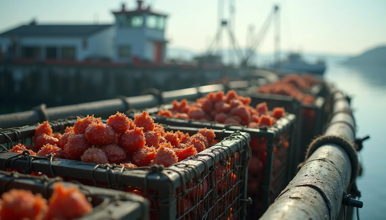 Eye-level view of lobster traps with attractant