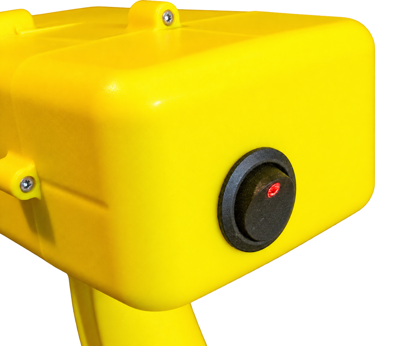 Close-up of the on/off switch on the yellow e-bander housing