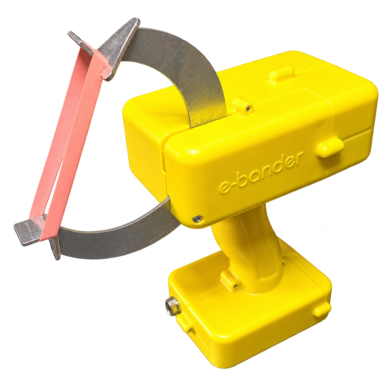 Yellow e-bander holding a lobster band open between its stainless steel claws